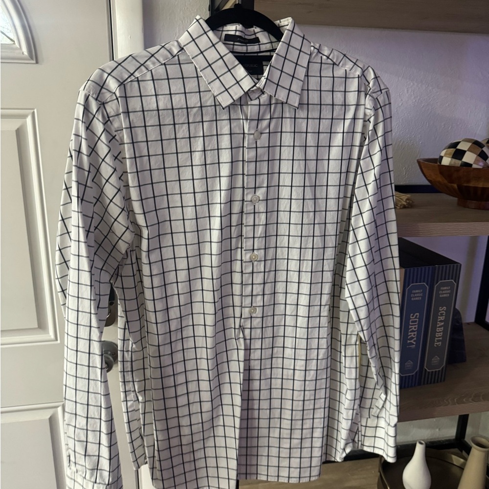 Men's White and Black Checkered Shirt
